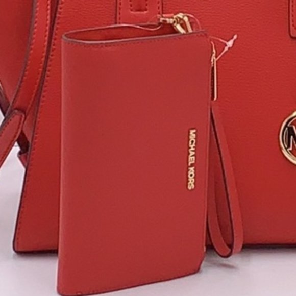 Michael Kors Large Double Zip Wristlet Leather Flame Color - Picture 1 of 14